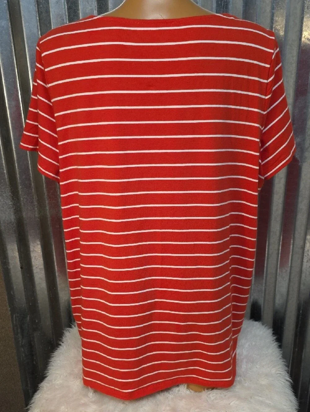 Michael Kors Orange and White Striped Short Sleeve Top w/ Gold Shoulder Accents